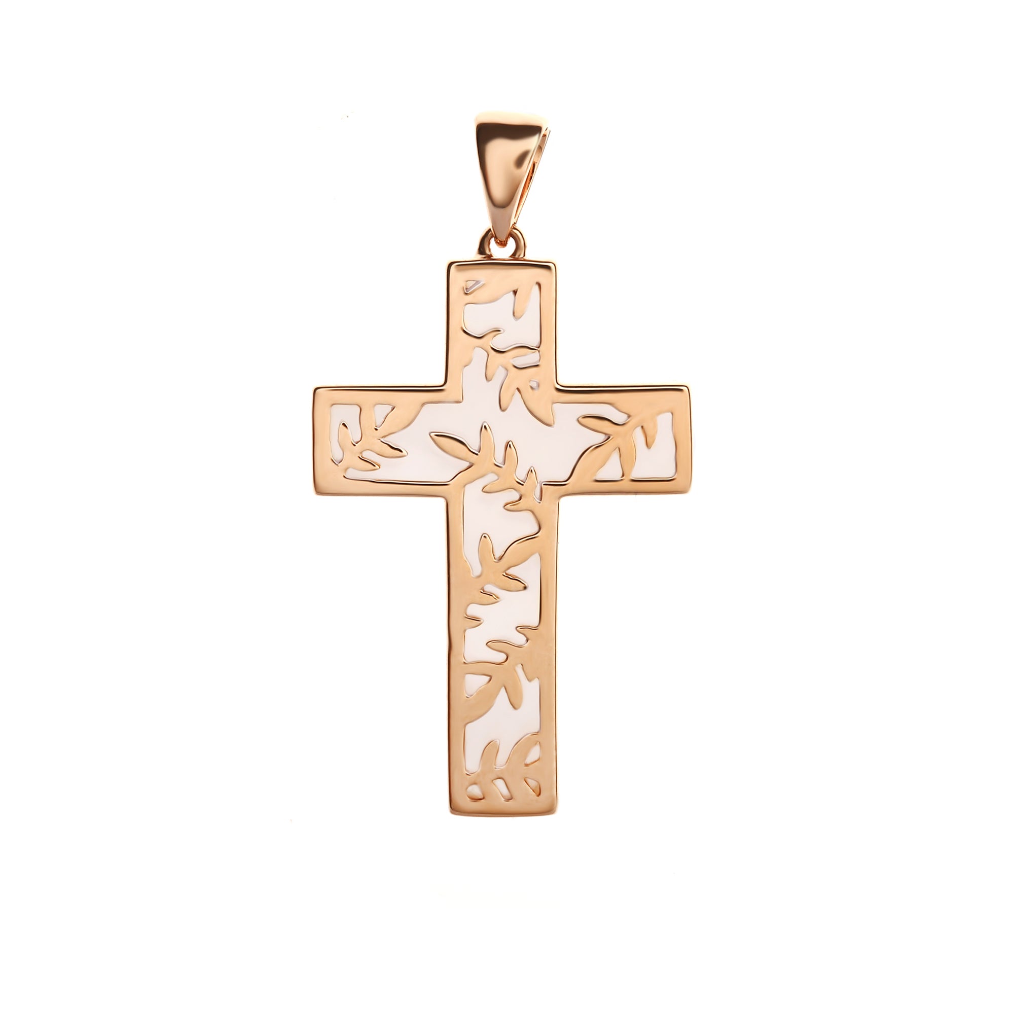 Cross Leaf on Mother of Pearl Gold Pendant Rosegold (G2402210105)