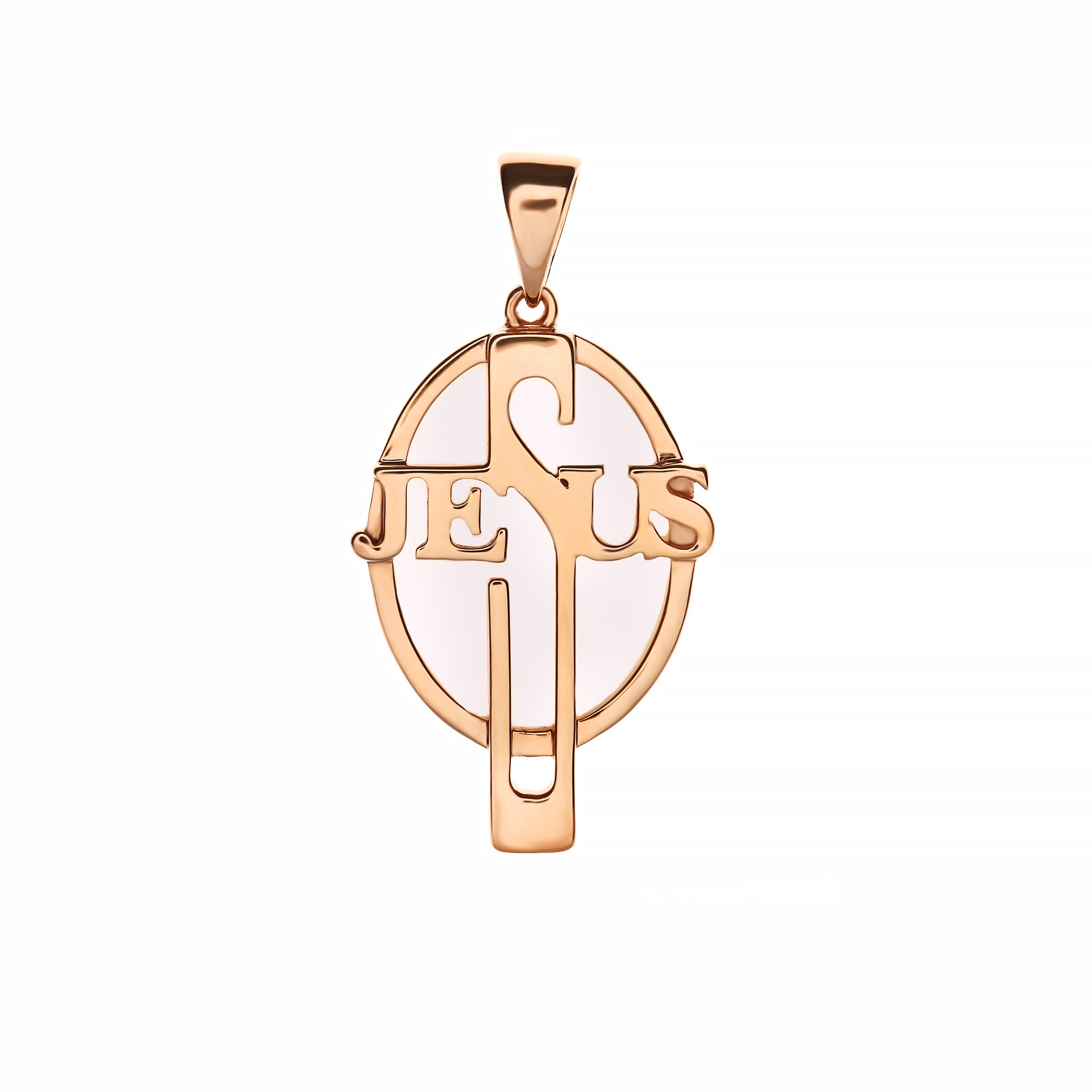 Jesus on Mother of Pearl Gold Pendant Rosegold (G2402210102)