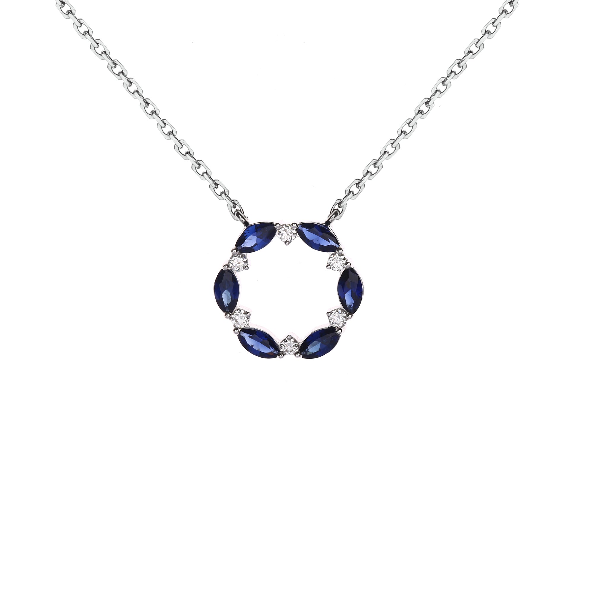 Zinnia Diamond Necklace With Blue Sapphire (P2312080046)